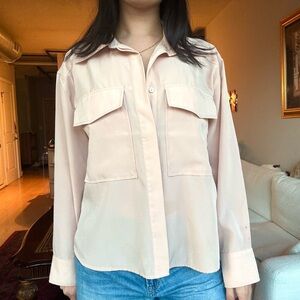 Prologue Satin Button-Up Blouse Blush Pink Size Medium